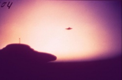 Two beamships side by side, taken from inside a third beamship during Contact Report 027) over Berg-Rumlikon, 25th June 1975. Departing for 2 hour 34 minute trip to Mars, Jupiter and Saturn, passing through the asteroid belt.