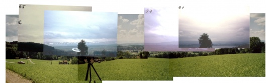 Four of Billys photos from 9 July 1975 (Nos. 65, 119, 57, 71) superimposed on the 2001 background panorama.[10]