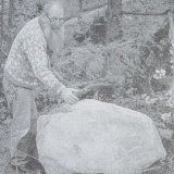 Billy, in the same position in front of the stone, in which he was struck by lightning. Photo from the 24th of April, 1990: Freddy Kropf.[169]