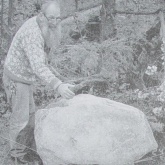 Billy, in the same position in front of the stone, in which he was struck by lightning. Photo from the 24th of April, 1990: Freddy Kropf. See Contact Report 236 .