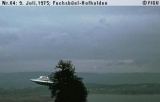 #64.[31] Semjase flying with her beamship around a wettertanne (weather pine) 14m height (the tree later eliminated by Semjase). Pfaffikersee in background. 9th July 1975.