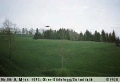 Demonstration flight conducted by Semjase's beamship at Ober-Sadelegg, Canton of Zürich, Switzerland on 8th March 1975. See Contact Reports listed by date